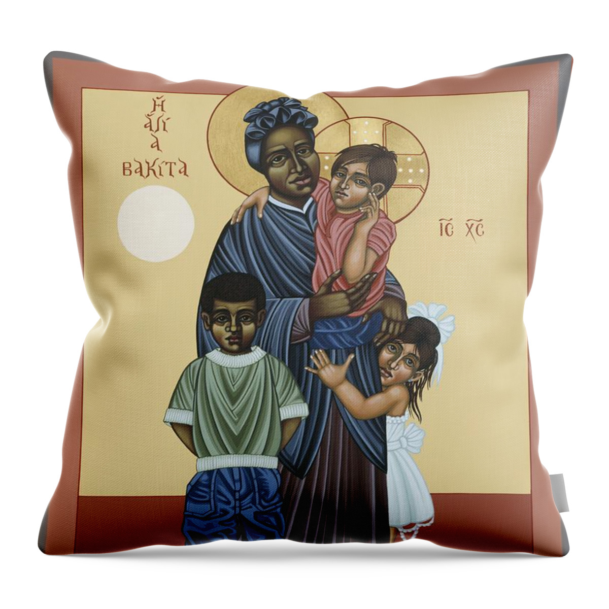 St. Josephine Bakhita Universal Sister Throw Pillow featuring the painting St. Josephine Bakhita Universal Sister 095 by William Hart McNichols