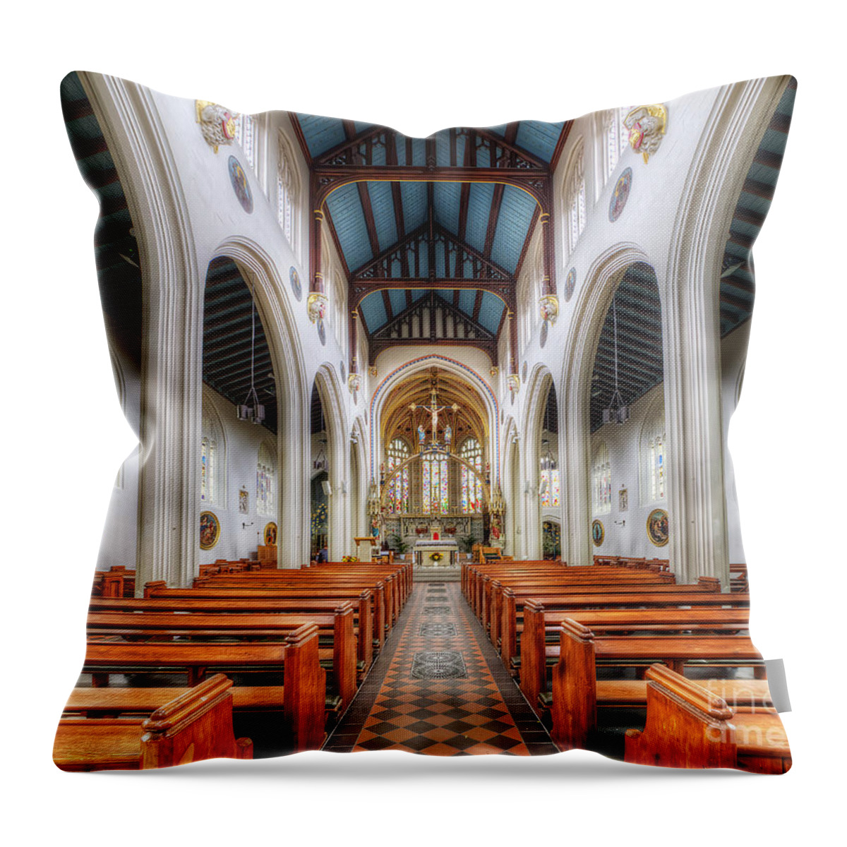 Yhun Suarez Throw Pillow featuring the photograph St Mary's Catholic Church - The Nave by Yhun Suarez