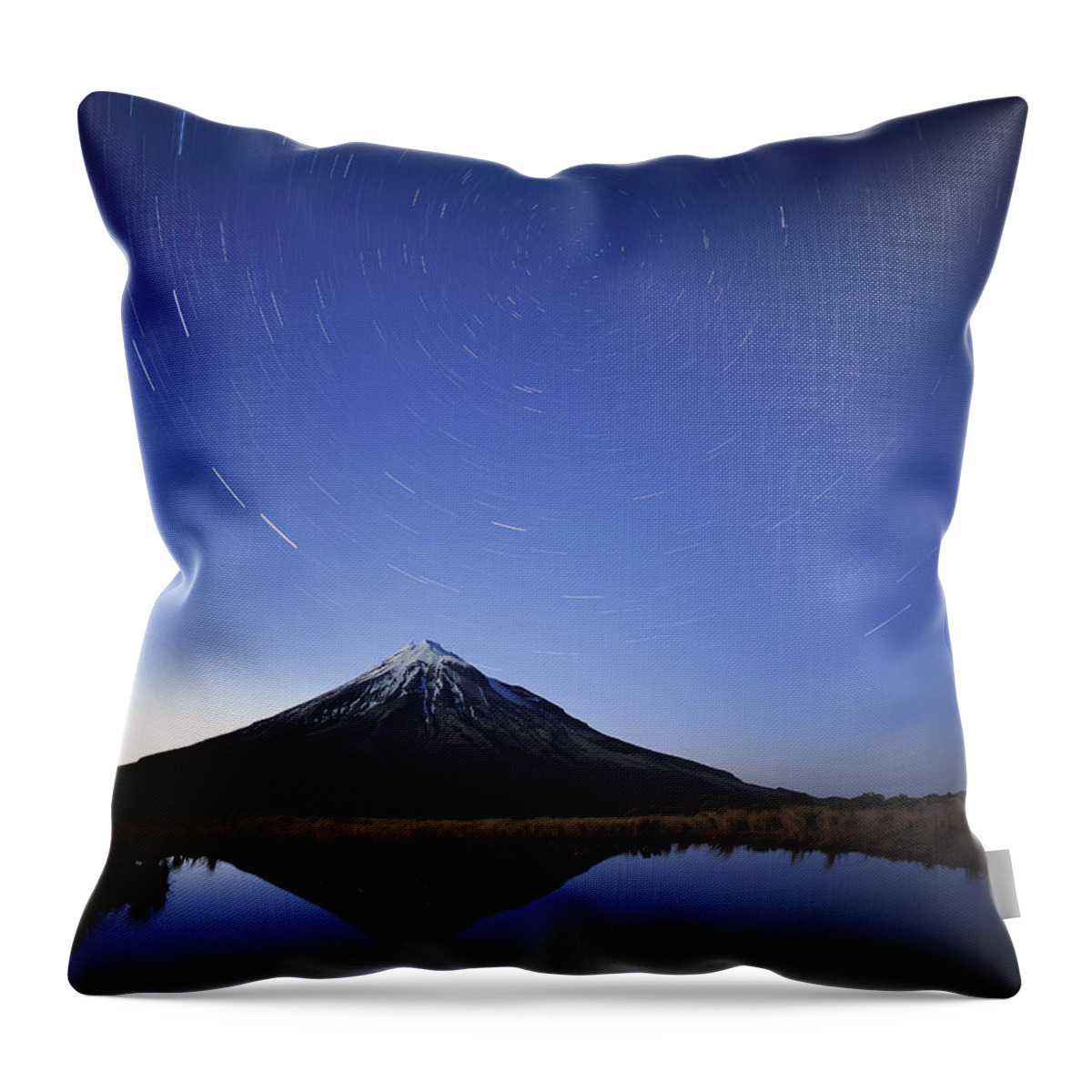Feb0514 Throw Pillow featuring the photograph Star Trails Over Mt Taranaki New Zealand by Harley Betts