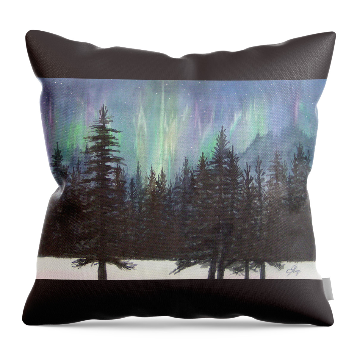 Northern Lights Throw Pillow featuring the painting Starlight Dance by Gigi Dequanne