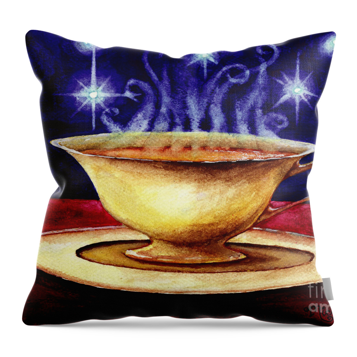 Teacup Throw Pillow featuring the painting Starry Night Tea Service by Michelle Bien