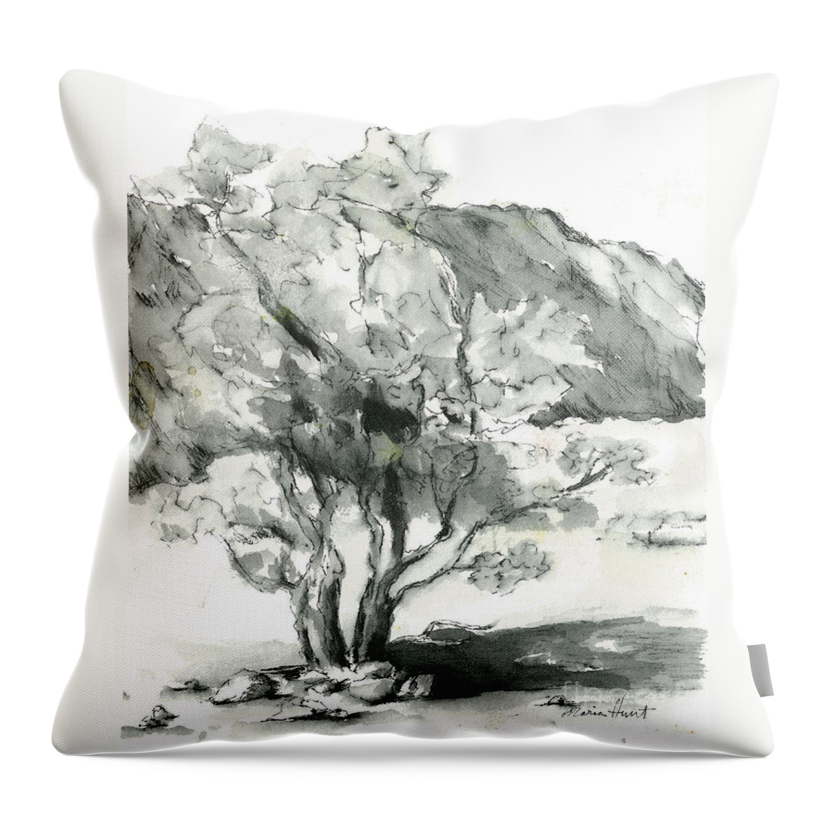 Mountains Throw Pillow featuring the painting Graceful Smoketree by Maria Hunt