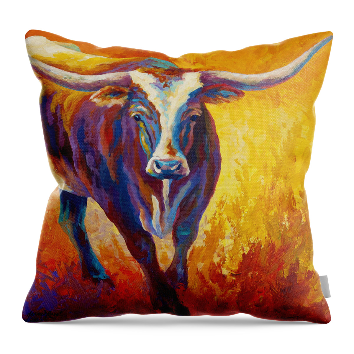 Longhorn Throw Pillow featuring the painting Stepping Out - Longhorn by Marion Rose