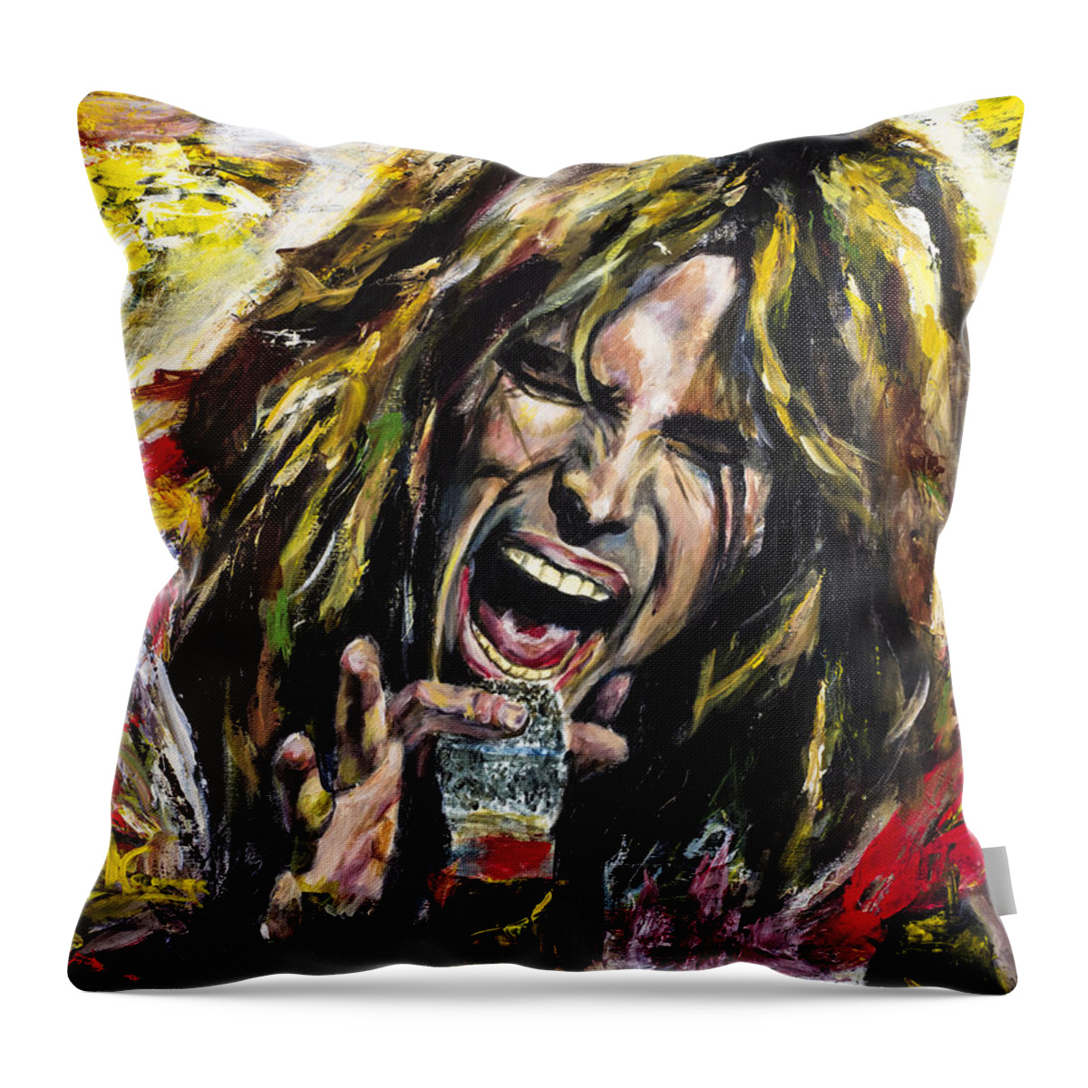 Steven Tyler Throw Pillow featuring the painting Steven Tyler by Mark Courage