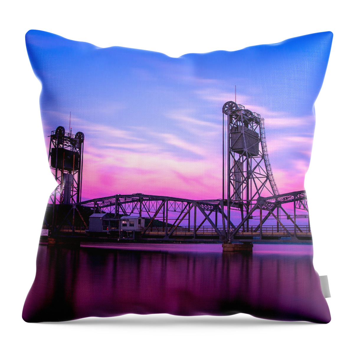 Landscape Throw Pillow featuring the photograph Stillwater Lift Bridge by Adam Mateo Fierro