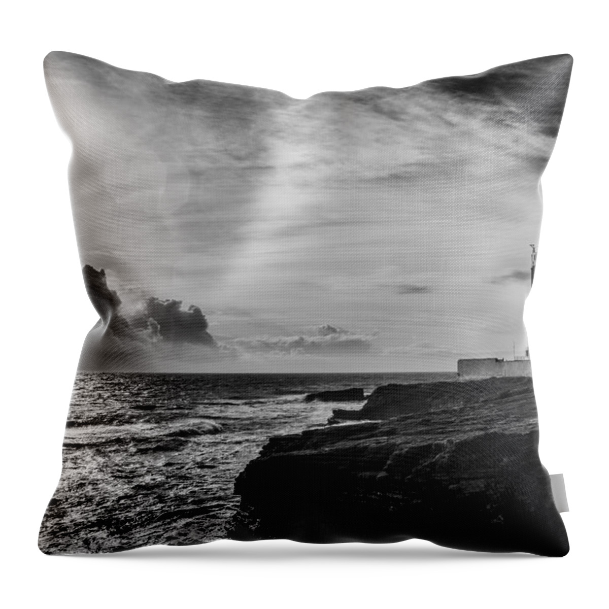 Hook Throw Pillow featuring the photograph Storm approaching Hook Head by Nigel R Bell