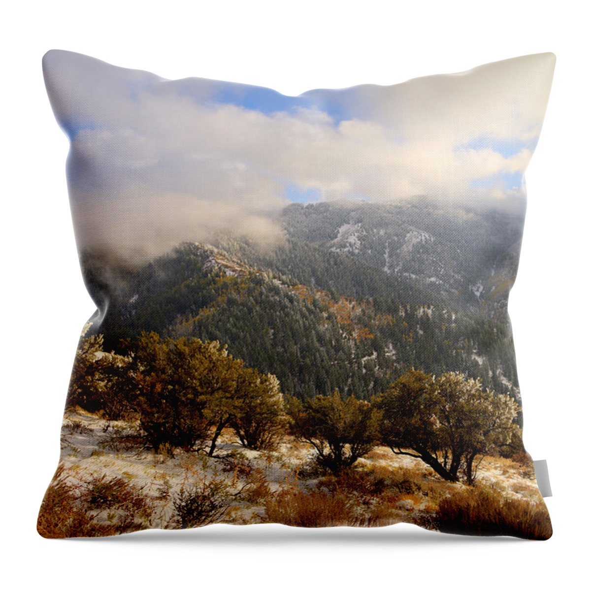 Storm Atop Oquirrhs Throw Pillow featuring the photograph Storm Atop Oquirrhs by Chad Dutson