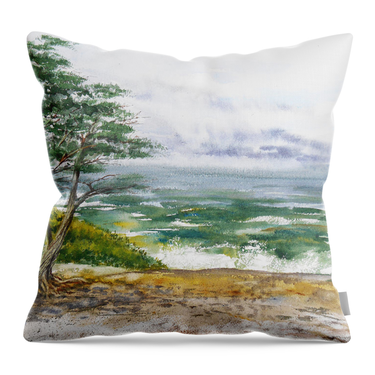 Seascape Throw Pillow featuring the painting Stormy Morning At Carmel By The Sea California by Irina Sztukowski