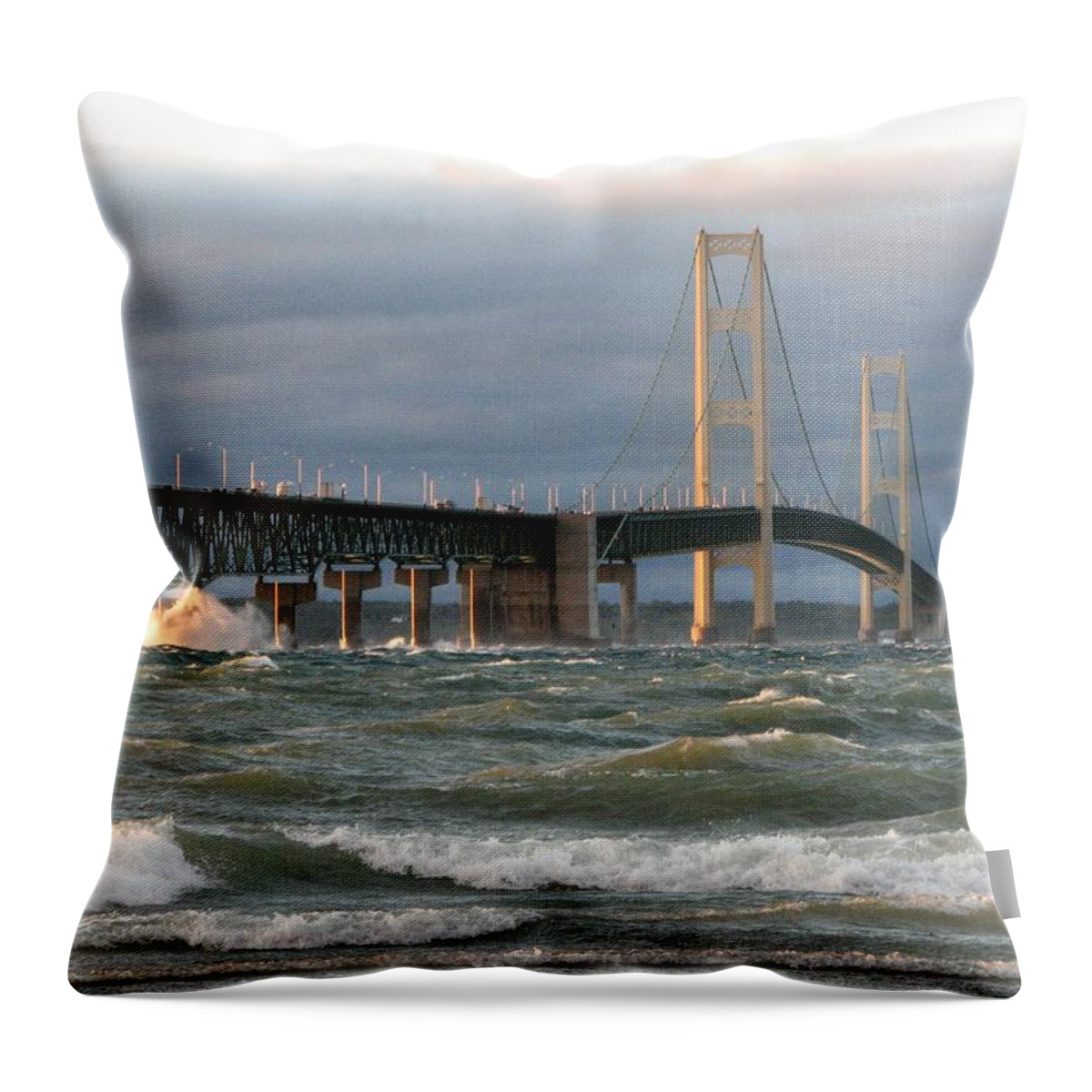 Storm Throw Pillow featuring the photograph Stormy Straits of Mackinac by Keith Stokes