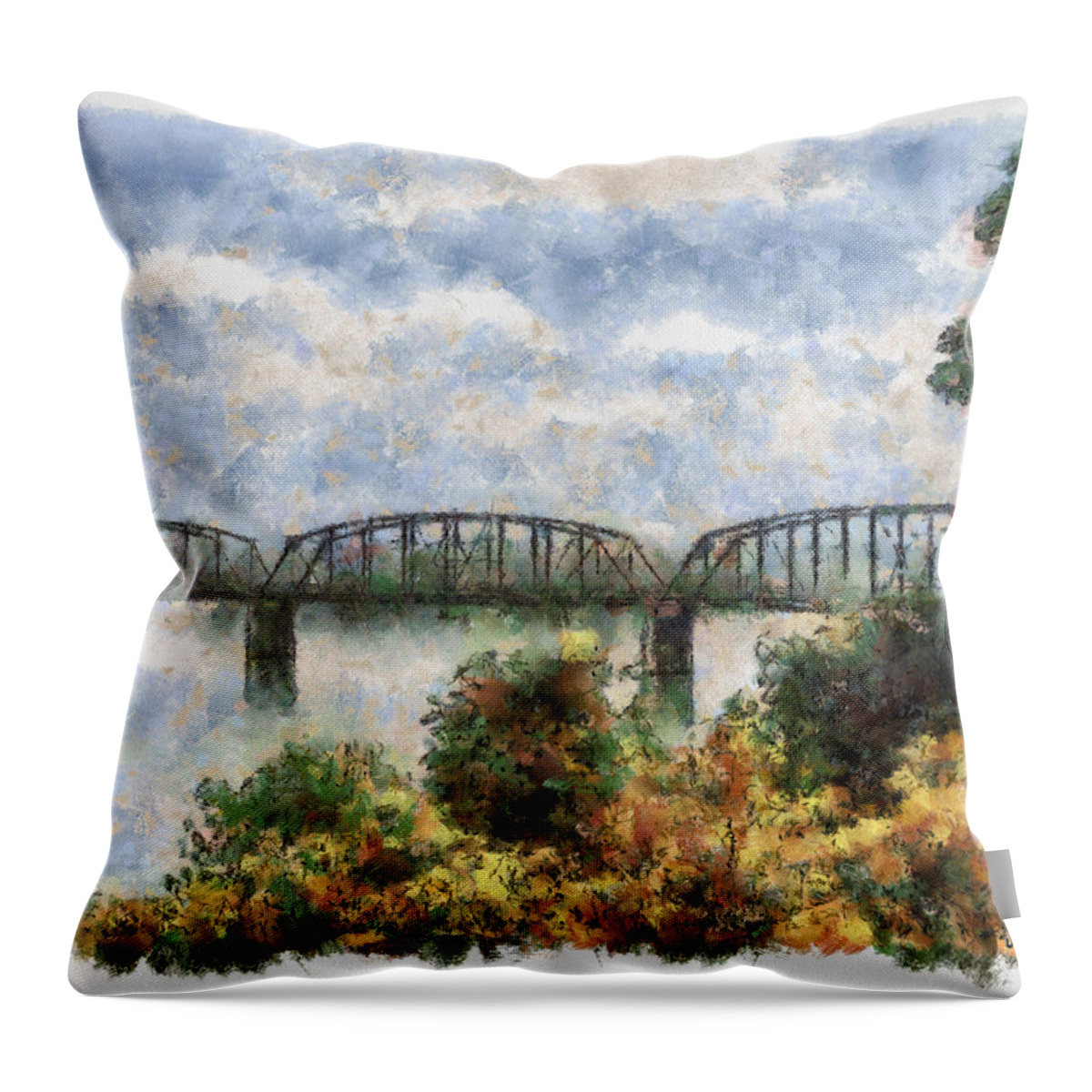 Strang Throw Pillow featuring the painting Strang Bridge by Jeffrey Kolker