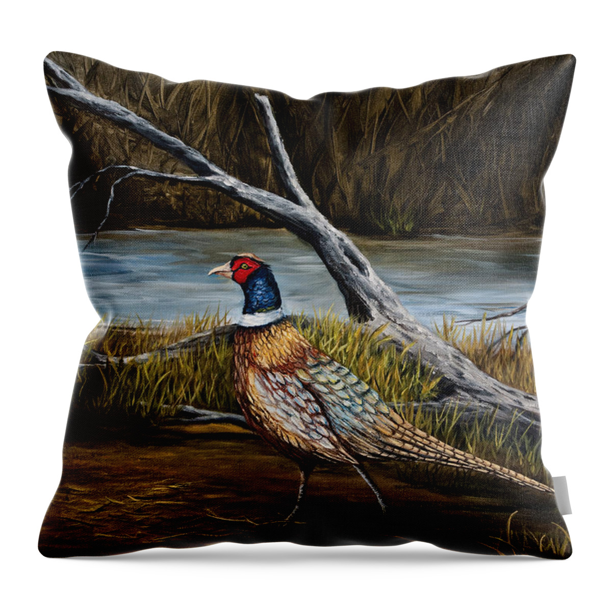 Bird Throw Pillow featuring the painting Strutting Pheasant by Darice Machel McGuire