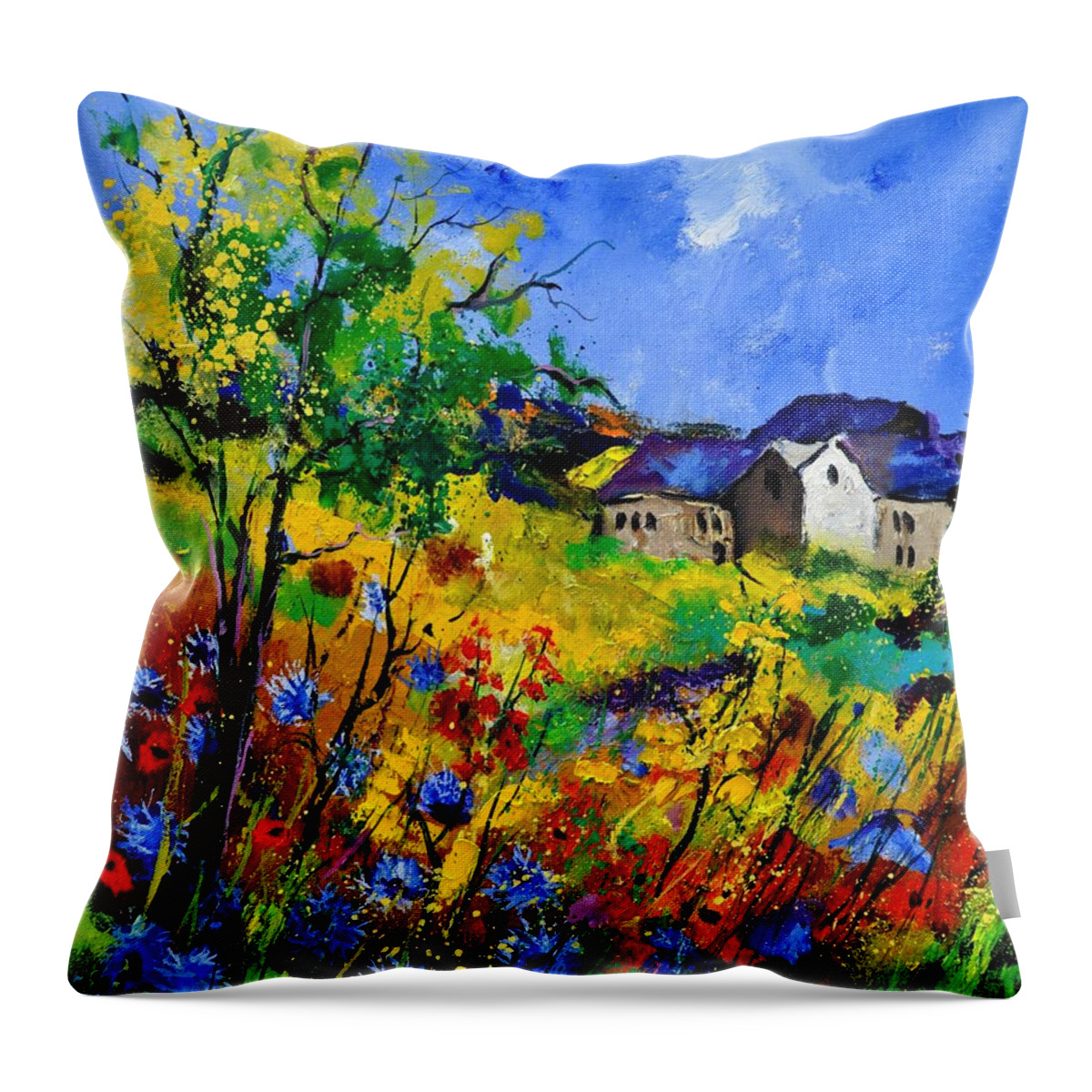 Landscape Throw Pillow featuring the painting Summer 673180 by Pol Ledent