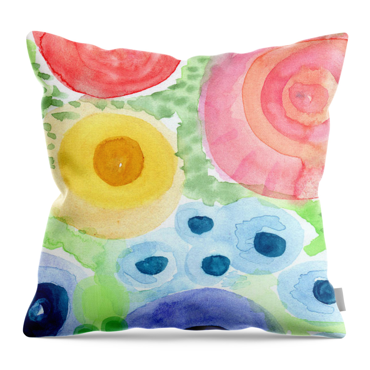 Flowers Throw Pillow featuring the painting Summer Garden Blooms- watercolor painting by Linda Woods