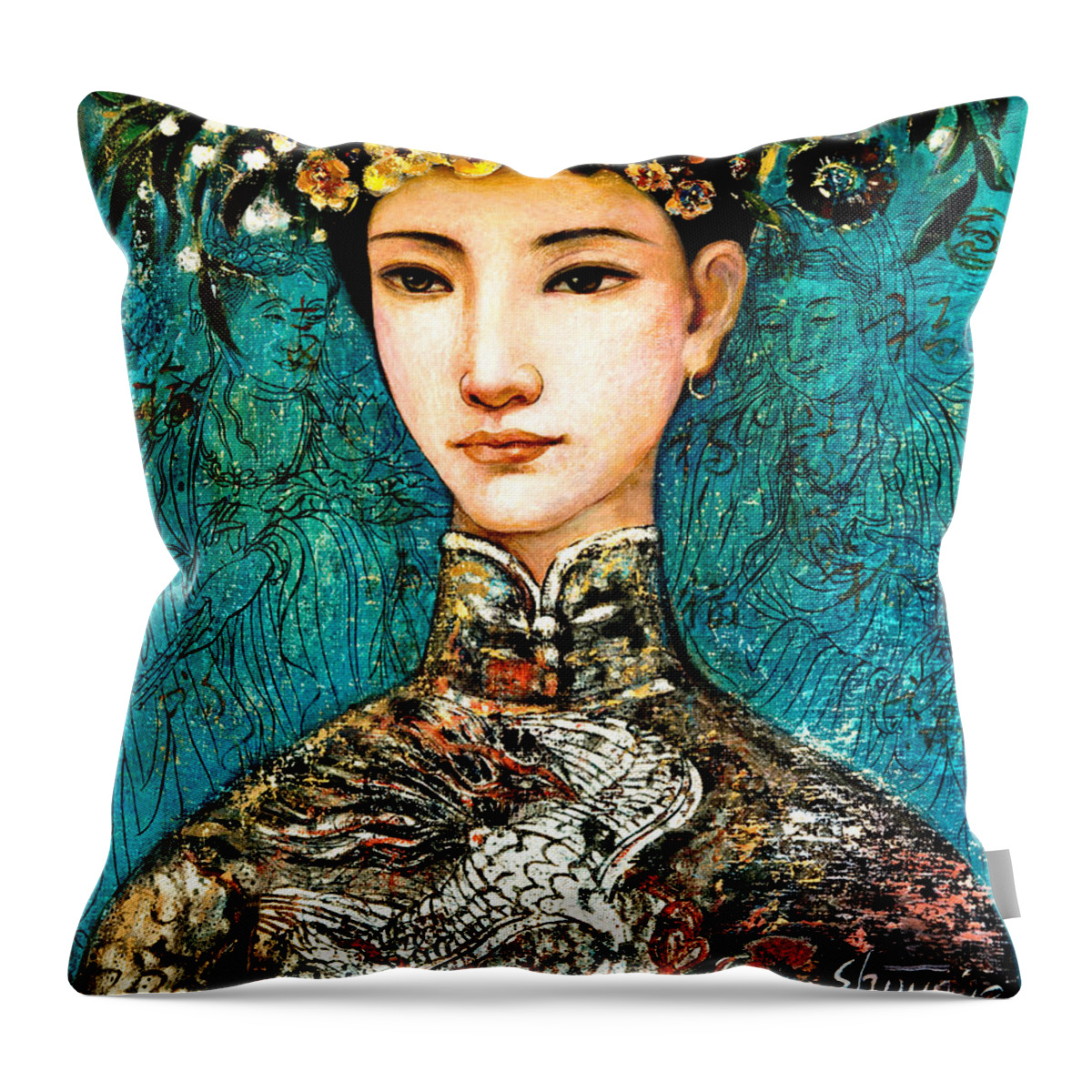 Shijun Throw Pillow featuring the painting Summer II by Shijun Munns