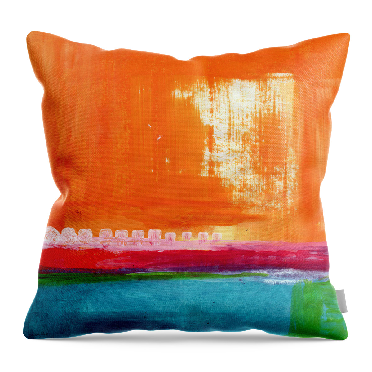Orange Abstract Art Throw Pillow featuring the painting Summer Picnic- colorful abstract art by Linda Woods