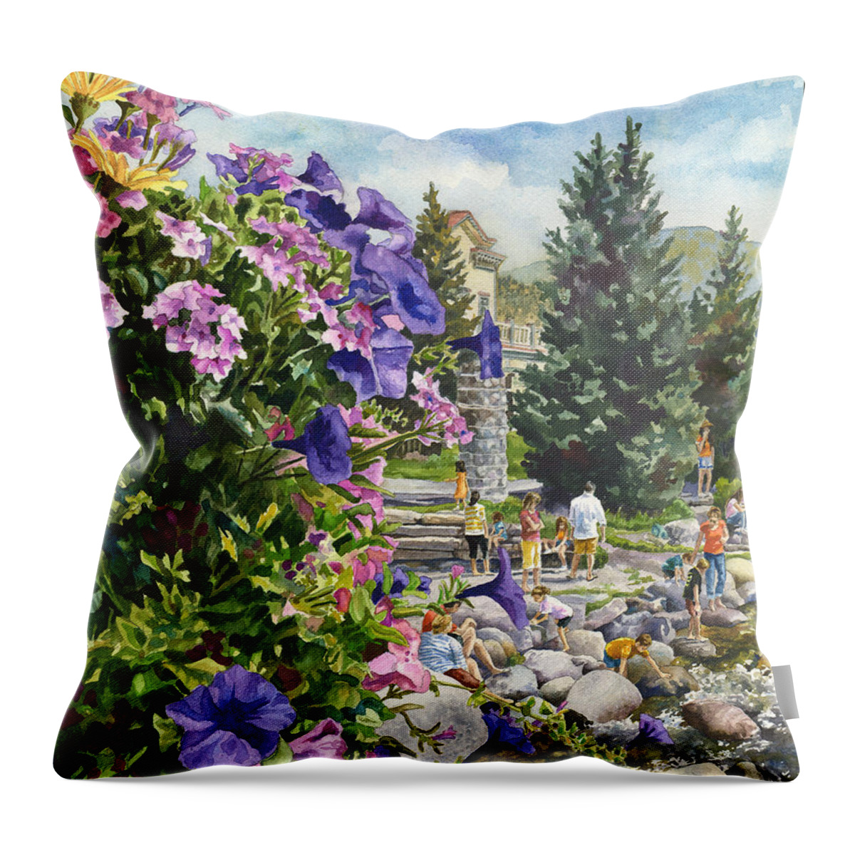 Flowers Painting Throw Pillow featuring the painting Summertime Saturday by Anne Gifford
