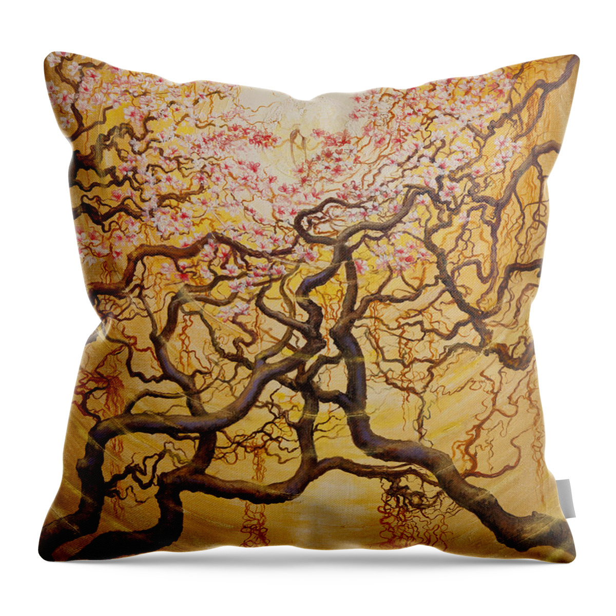 Sun Throw Pillow featuring the painting Sun and sakura by Vrindavan Das