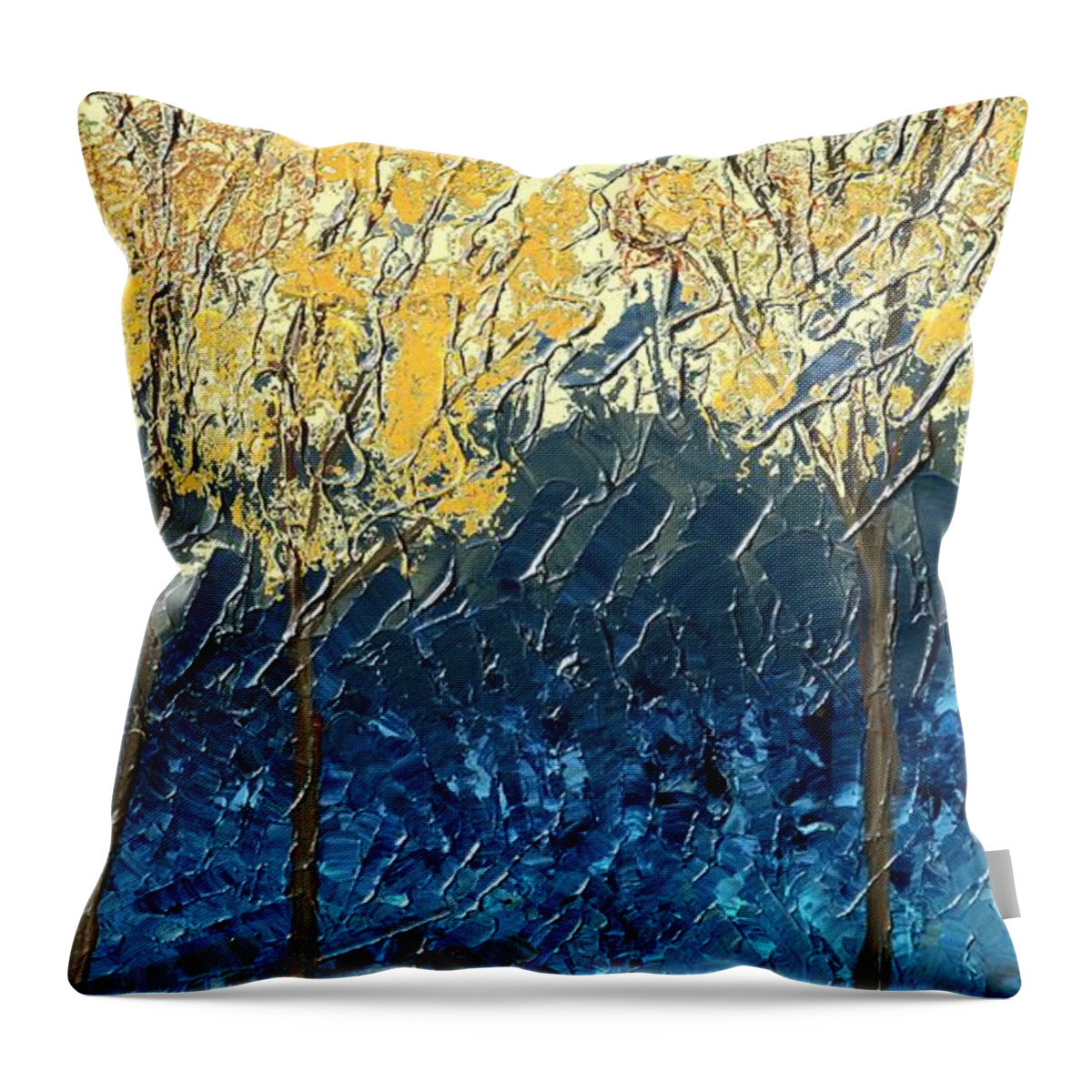 Sundrenched Throw Pillow featuring the painting Sundrenched Trees by Linda Bailey