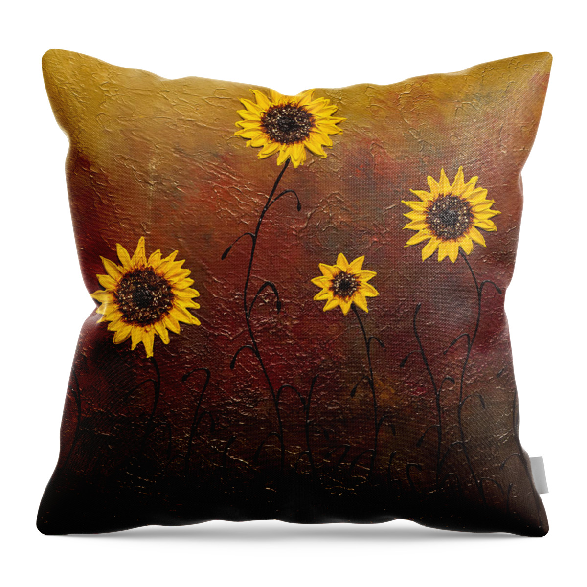 Sunflowers Throw Pillow featuring the painting Sunflowers 3 by Carmen Guedez