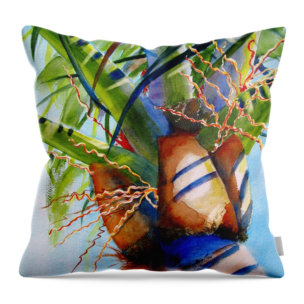 Palm Throw Pillow featuring the painting Sunlit Palm by Carlin Blahnik CarlinArtWatercolor