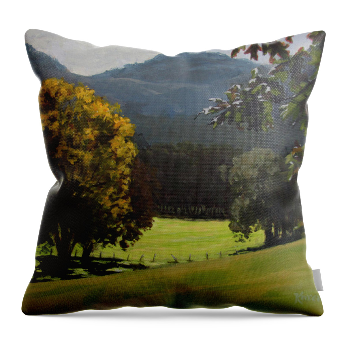 Landscape Throw Pillow featuring the painting Sunny Fall Day by Karen Ilari