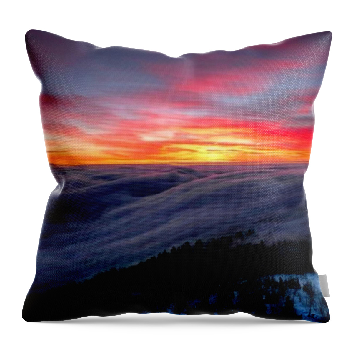 Sunrise From Mountaintop Throw Pillow featuring the painting Sunrise from Mountaintop by Troy Caperton