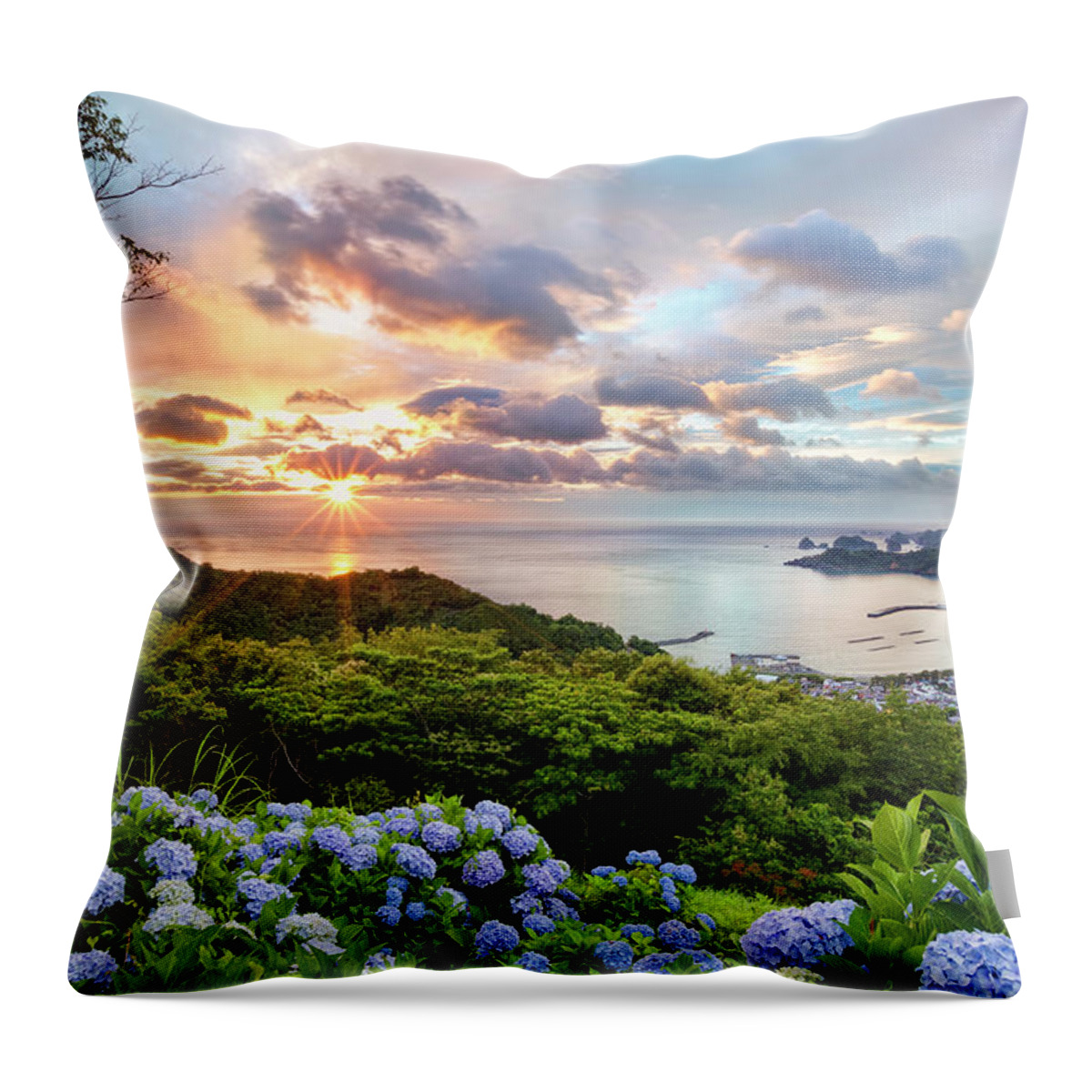 Tranquil Scene Throw Pillow featuring the photograph Sunset At Hydrangea Hills by Tommy Tsutsui