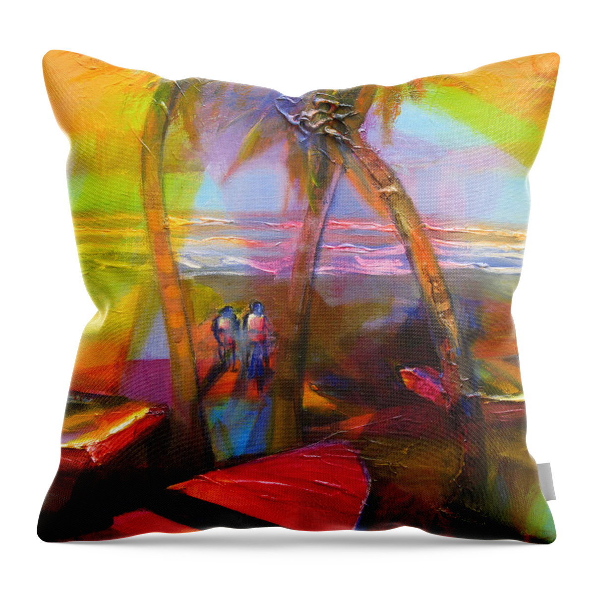 Abstract Throw Pillow featuring the painting Sunset by the Sea by Cynthia McLean