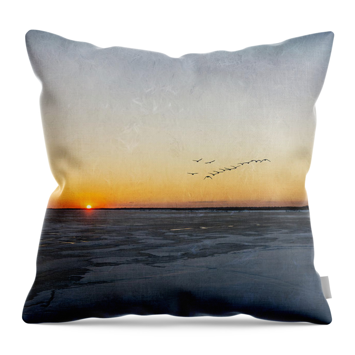 Sunset Throw Pillow featuring the photograph Sunset On The Frozen Bay by Cathy Kovarik