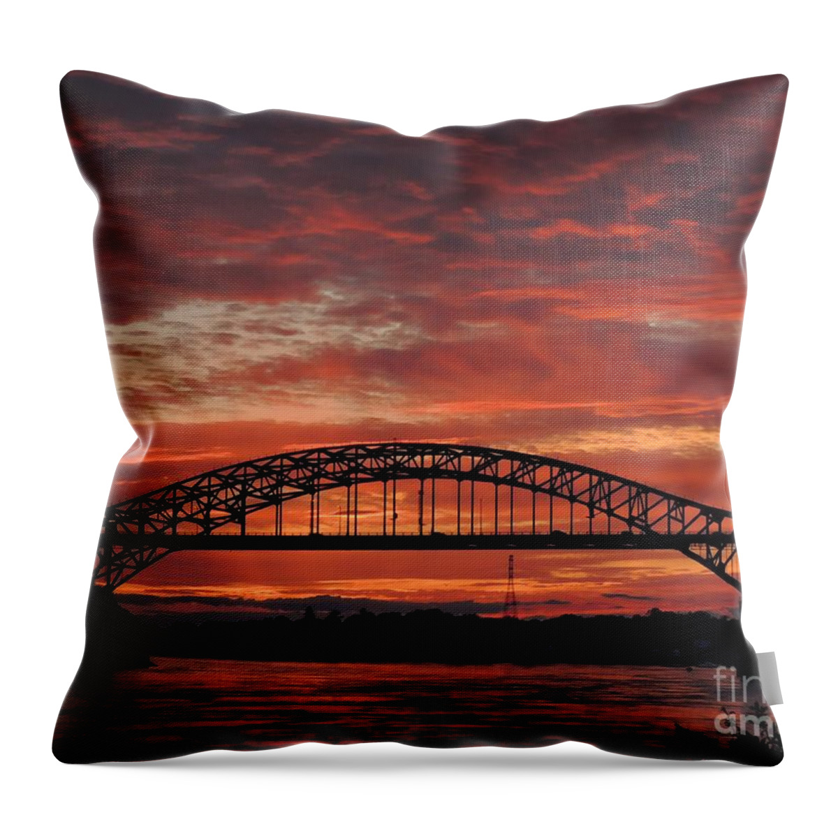 Waterscape Throw Pillow featuring the photograph Sunset On The Piscataqua     by Marcia Lee Jones