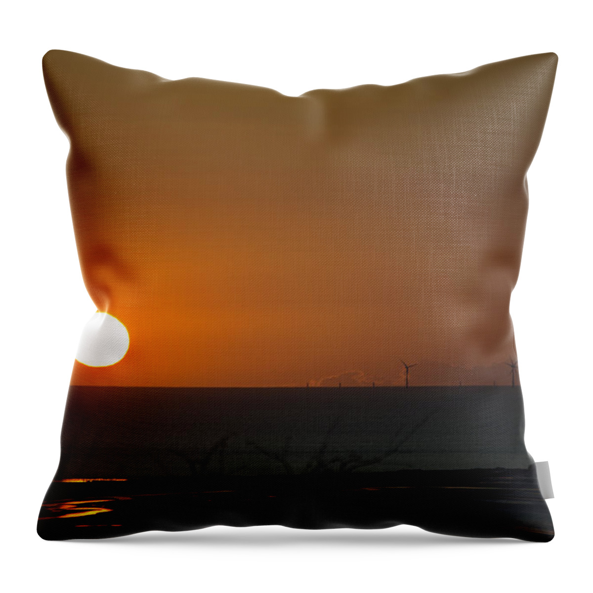 Sun Throw Pillow featuring the photograph Sunset Over The Windfarm by Spikey Mouse Photography