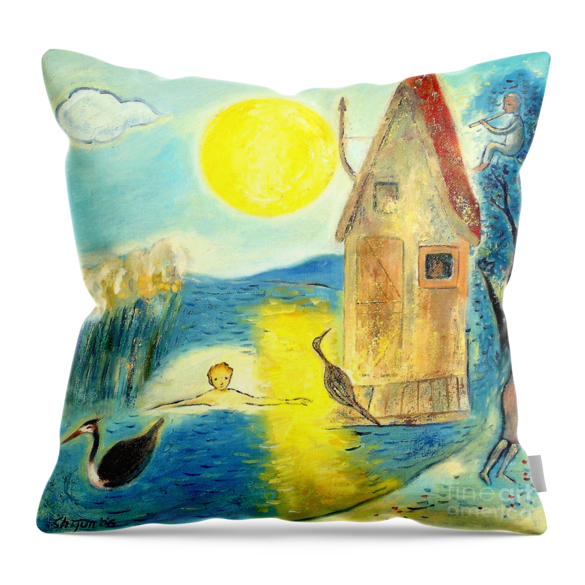 Landscape Throw Pillow featuring the painting Sunset by Shijun Munns