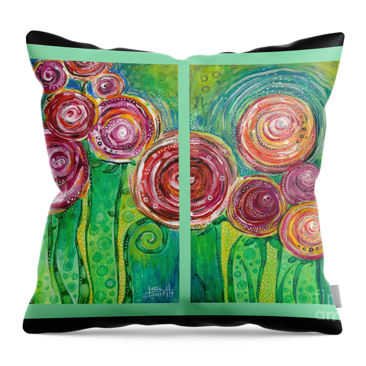 Floral Throw Pillow featuring the painting Sunshine Lollipops and Rainbows by Tanielle Childers