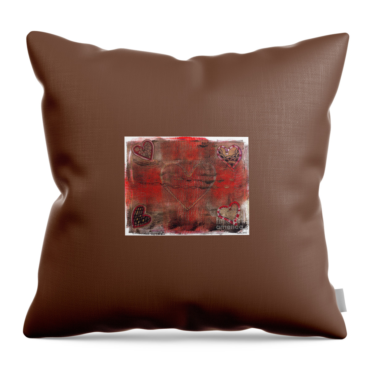 Acrylic Monotype Throw Pillow featuring the mixed media Surrounded by Love by Ruth Dailey