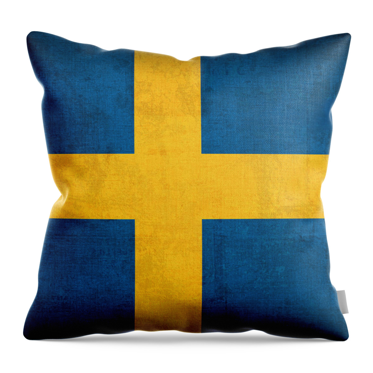 Sweden Flag Vintage Distressed Finish Throw Pillow featuring the mixed media Sweden Flag Vintage Distressed Finish by Design Turnpike