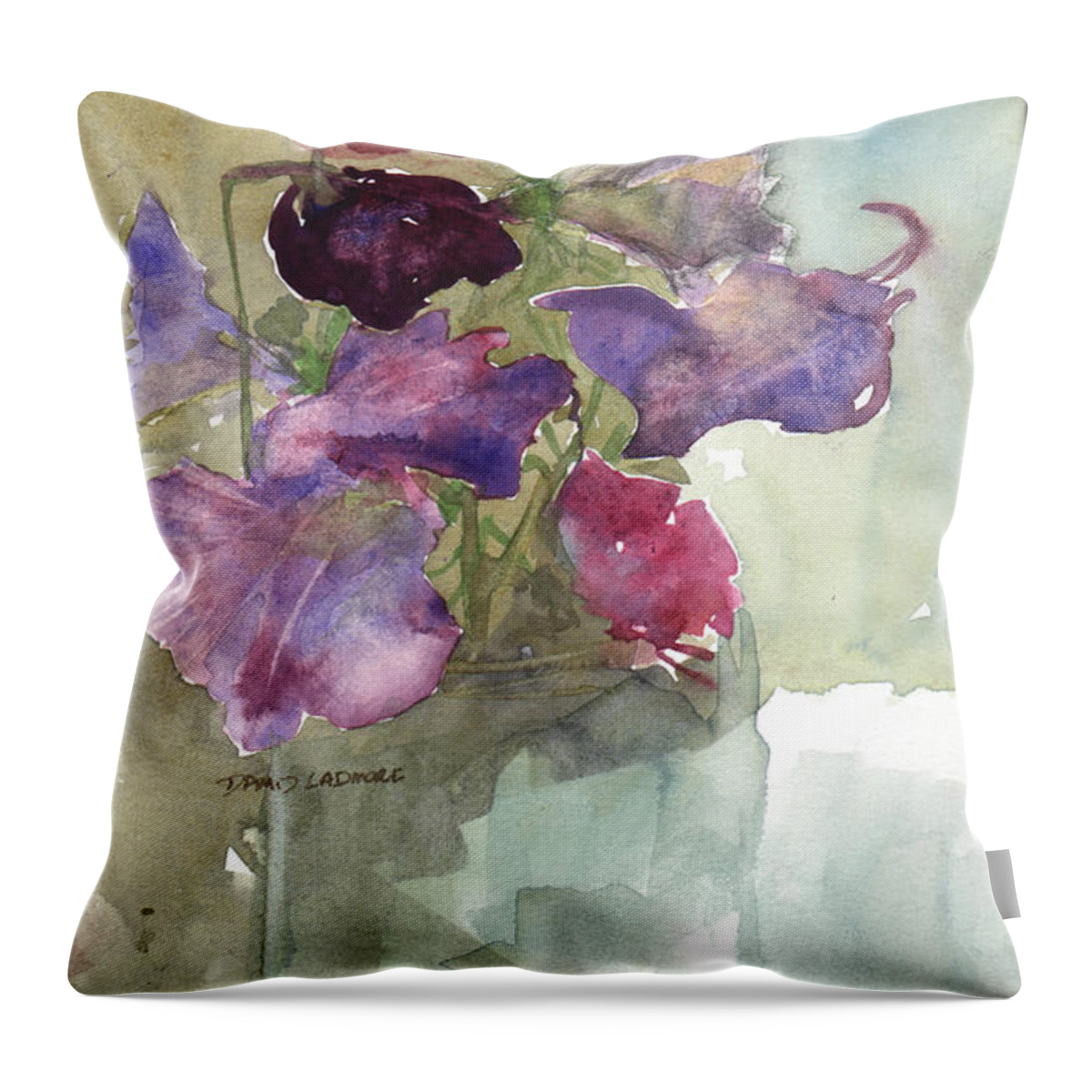 Sweetpeas Throw Pillow featuring the painting Sweetpeas 3 by David Ladmore