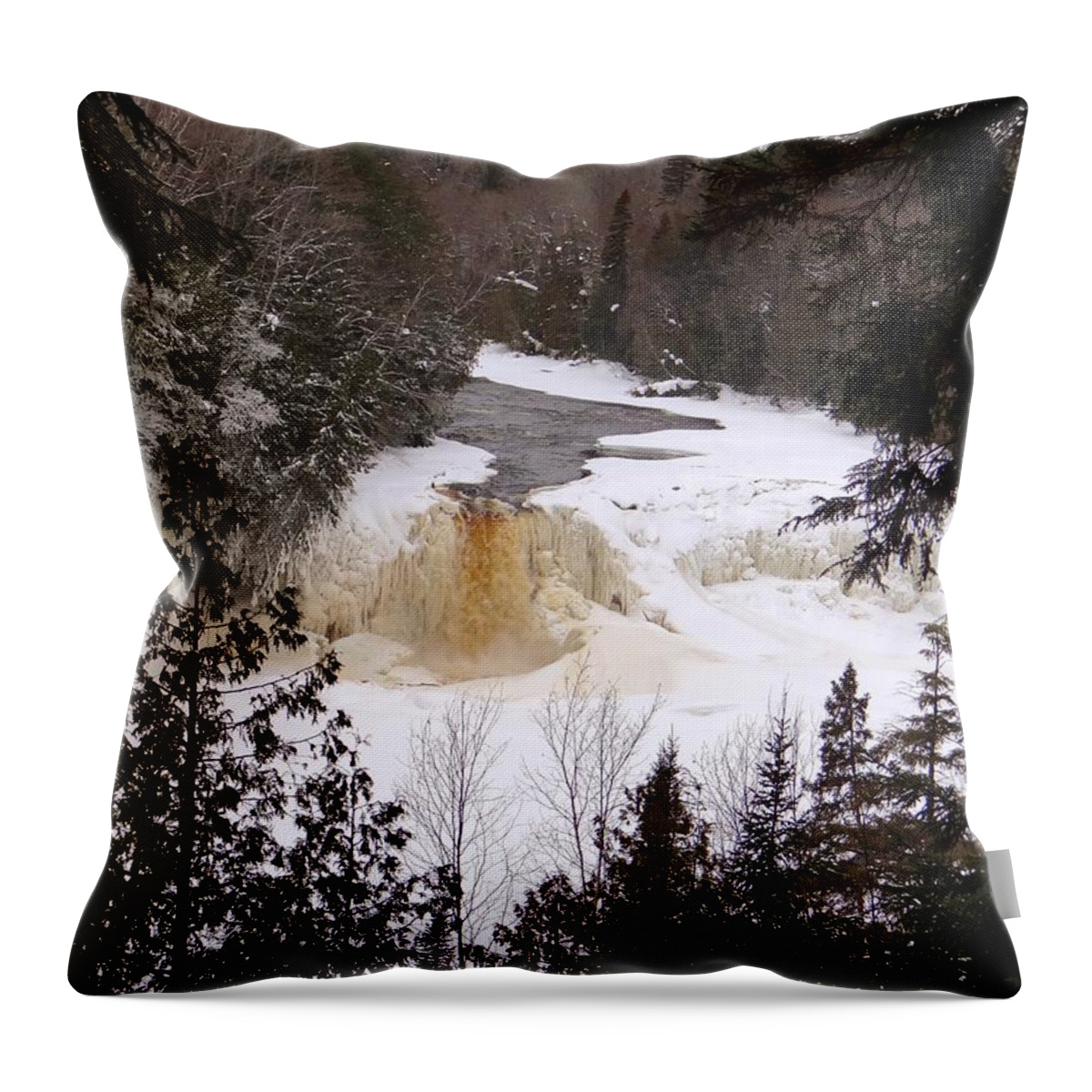Waterfall Throw Pillow featuring the photograph Tahquamenon Falls in Winter by Keith Stokes