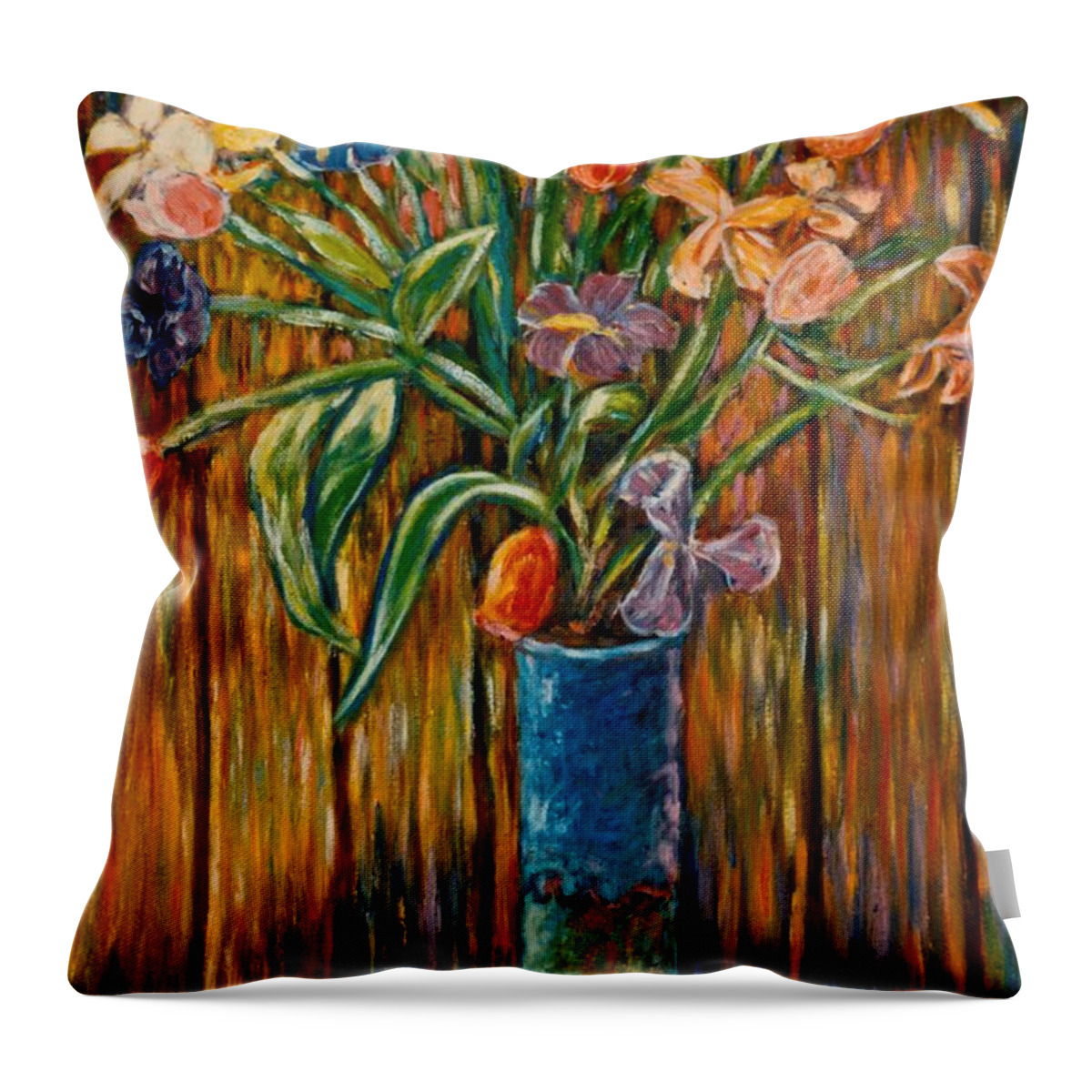 Vase Of Flowers Throw Pillow featuring the painting Tall Blue Vase by Kendall Kessler