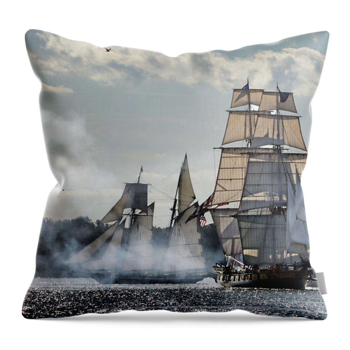 Battle Of Lake Erie Throw Pillow featuring the photograph Tall Ships by Ann Bridges