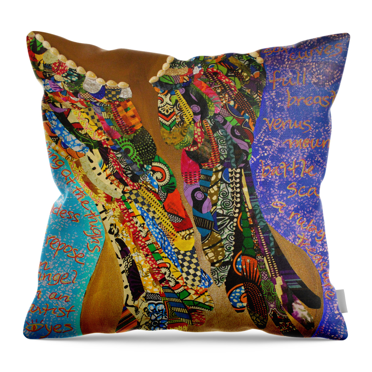Textile Art Throw Pillow featuring the tapestry - textile Temple of the Goddess Eye Vol 1 by Apanaki Temitayo M