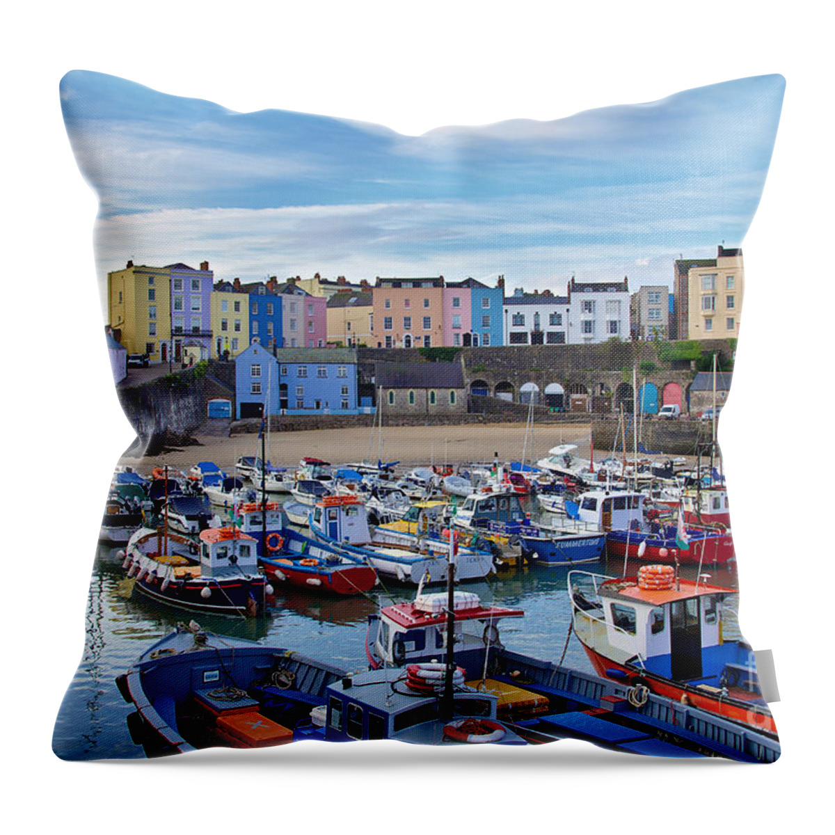 Tenby Throw Pillow featuring the photograph Tenby Harbor Morning Colors by Jeremy Hayden