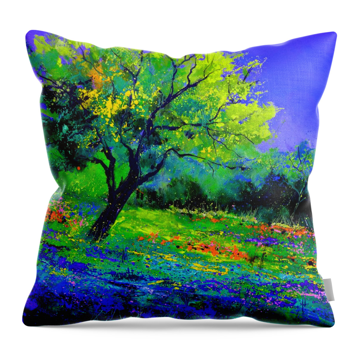 Landscape Throw Pillow featuring the painting Texan oak 764110 by Pol Ledent