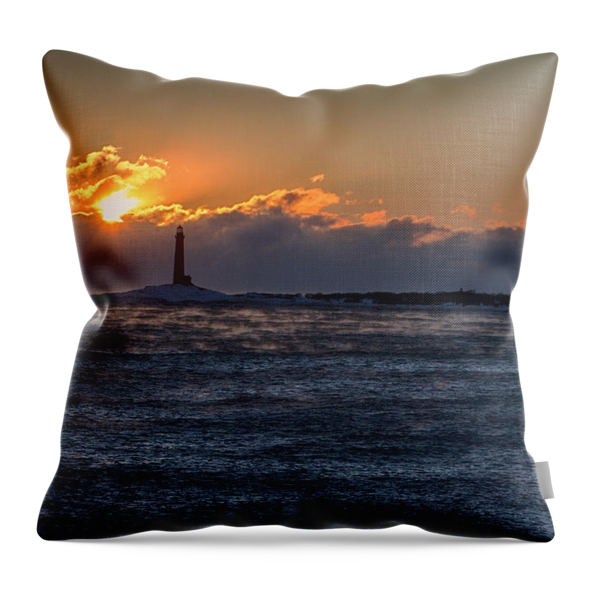 Gloucester Throw Pillow featuring the photograph Thacher Island lighthouse morning dawn by Jeff Folger