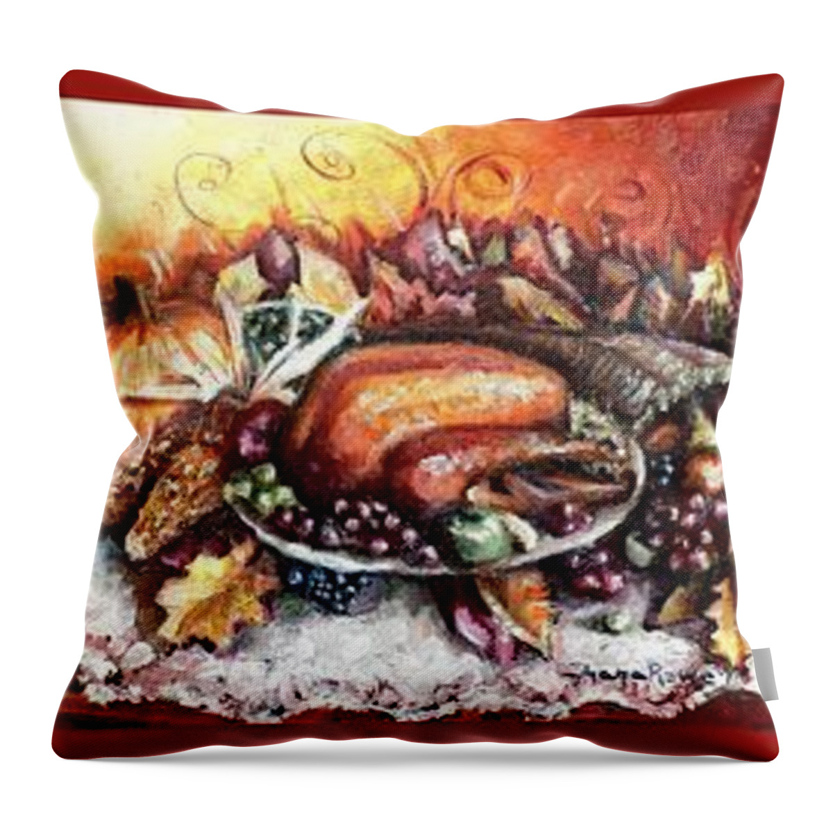 Thanksgiving Throw Pillow featuring the painting Thanksgiving Autumnal Collage by Shana Rowe Jackson