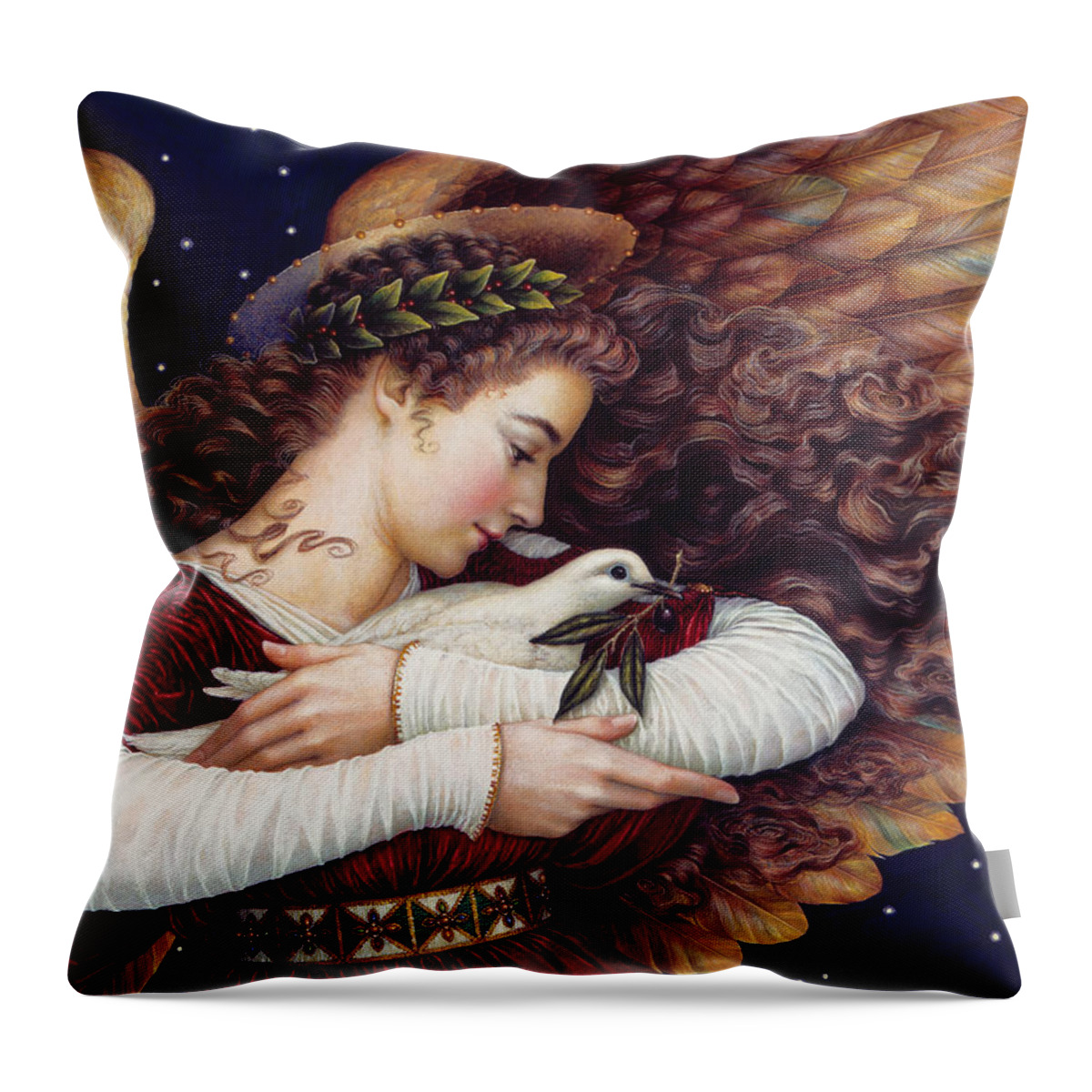 Angel Throw Pillow featuring the painting The Angel and The Dove by Lynn Bywaters