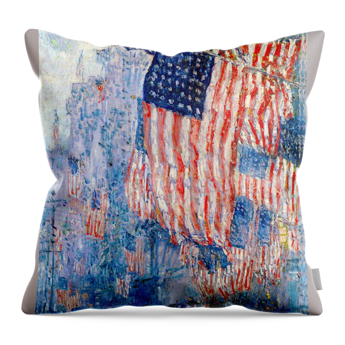 #faatoppicks Throw Pillow featuring the digital art The Avenue In The Rain by Frederick Childe Hassam