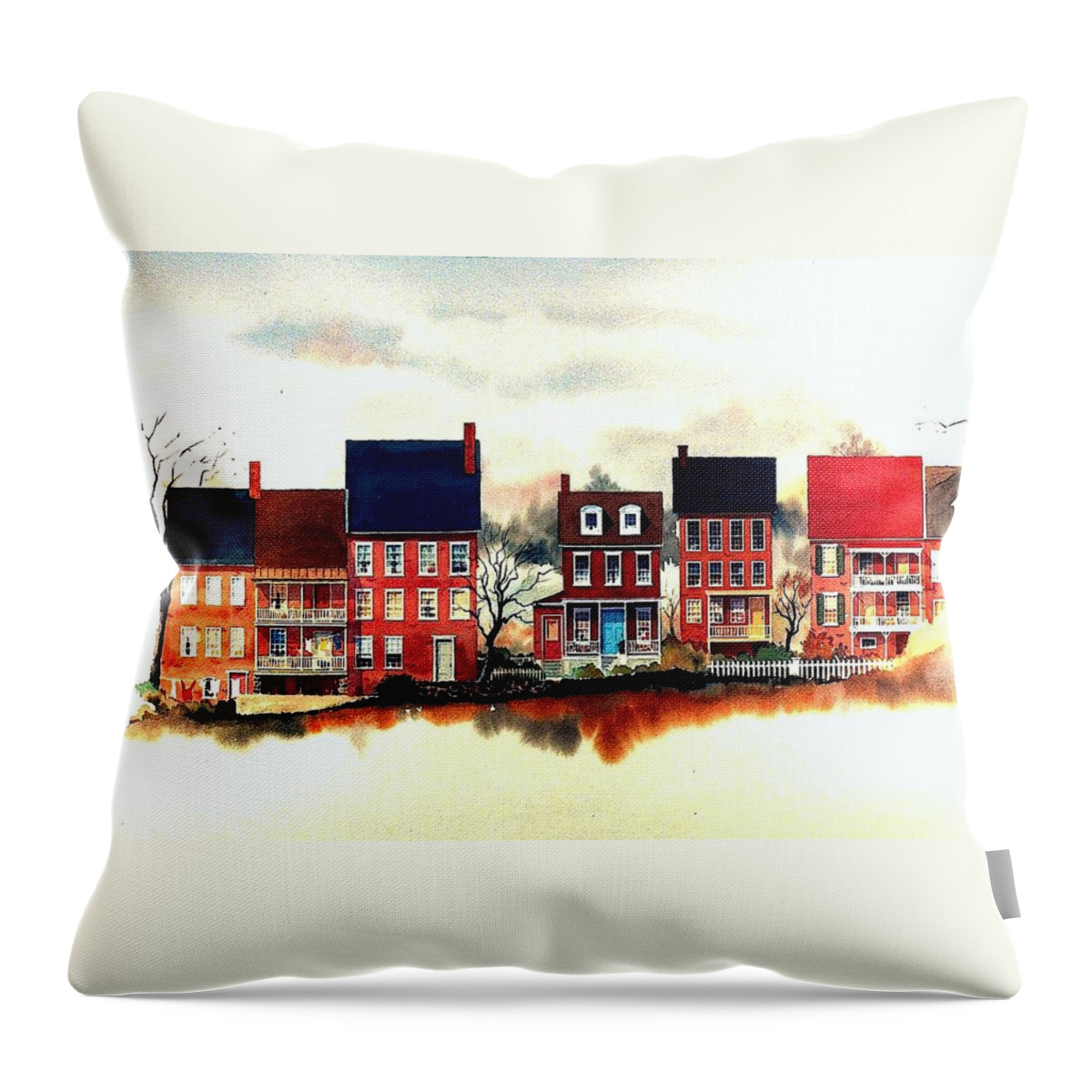 Old New Castle Delaware Throw Pillow featuring the painting The Back of the Strand by William Renzulli