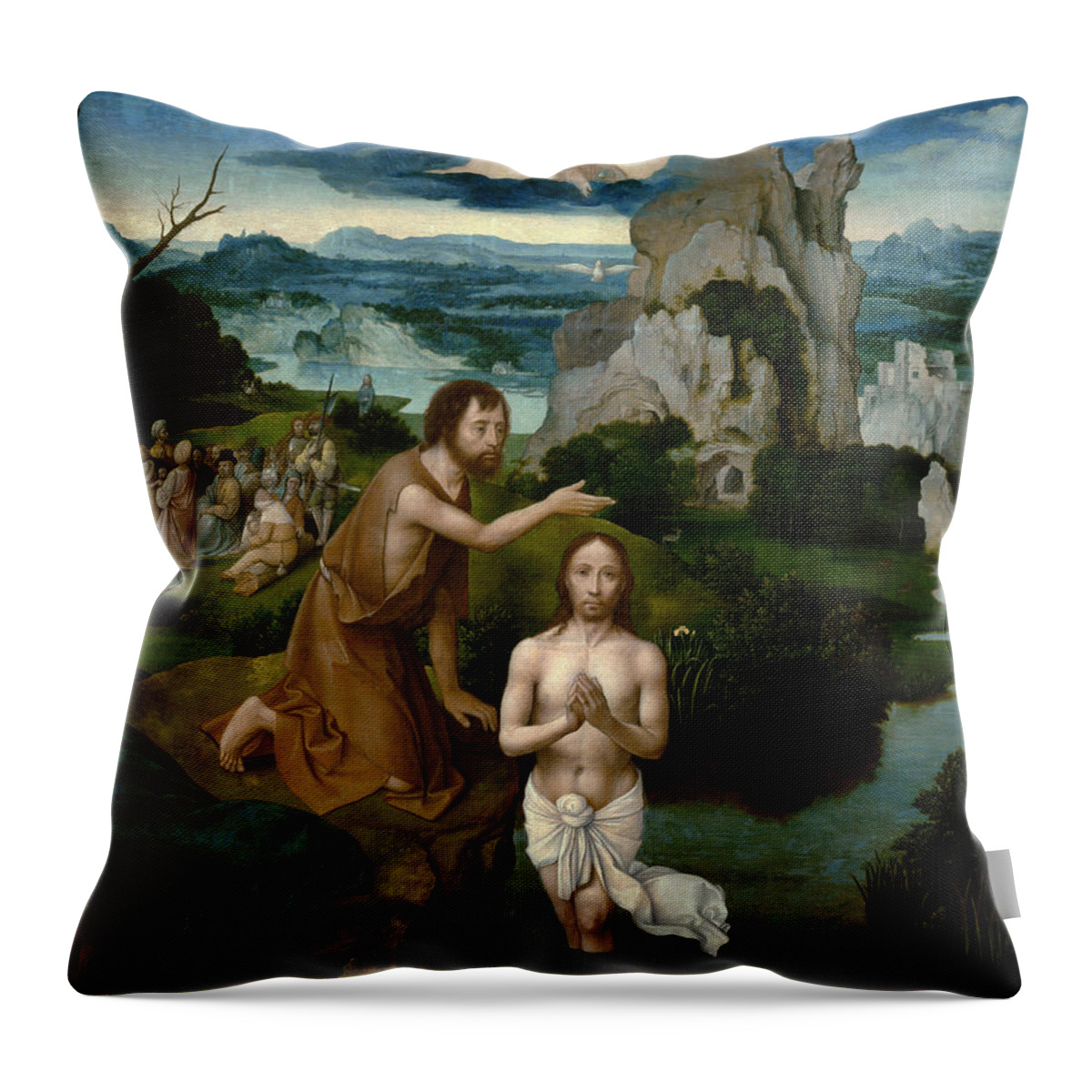 Joachim Patinir Throw Pillow featuring the painting The Baptism of Christ by Joachim Patinir