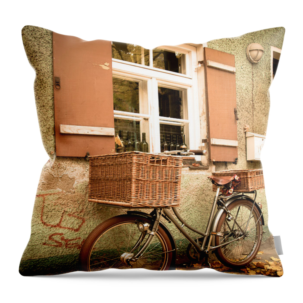 Autumn Throw Pillow featuring the photograph The Bicycle by Hannes Cmarits