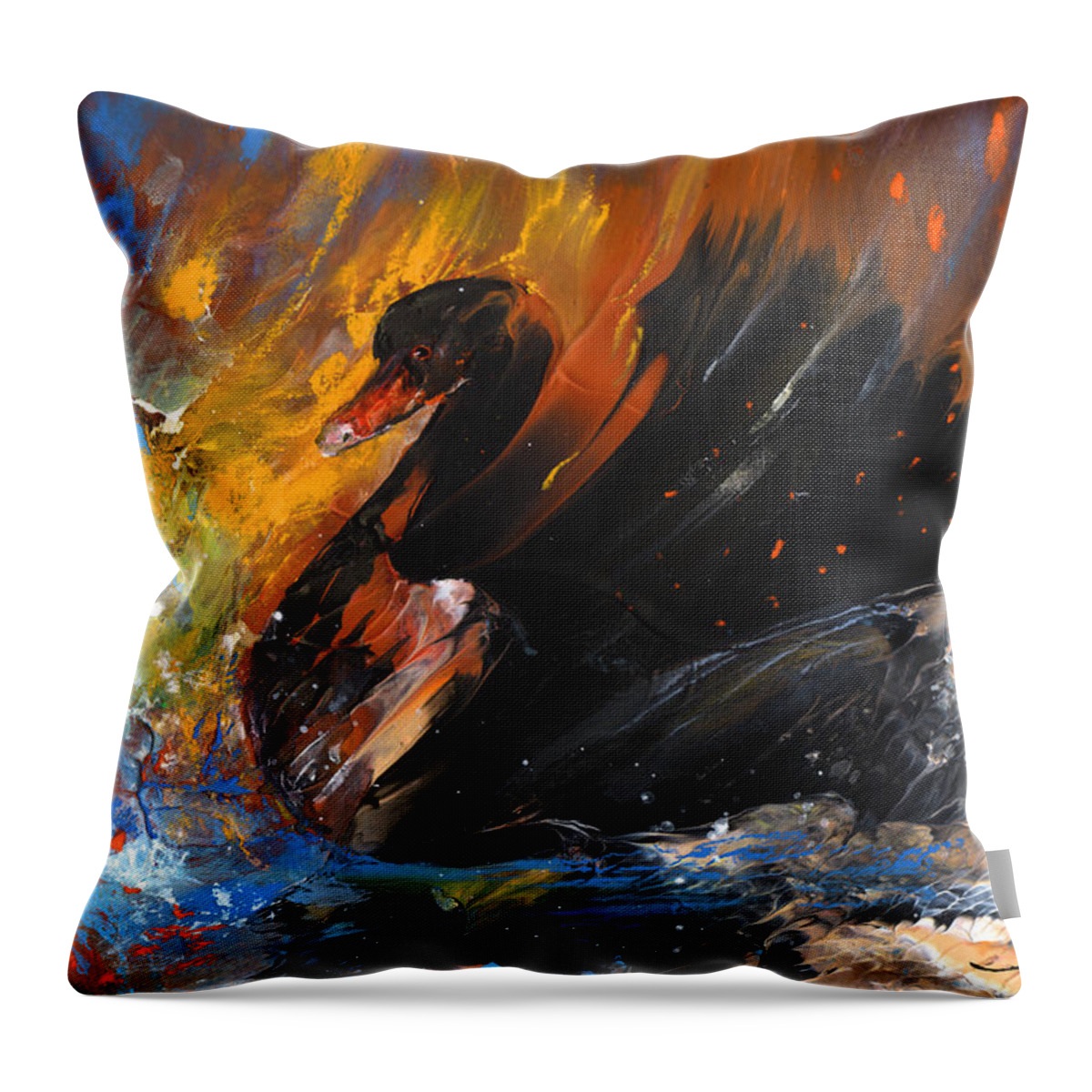Fantasy Throw Pillow featuring the painting The Black Swan by Miki De Goodaboom